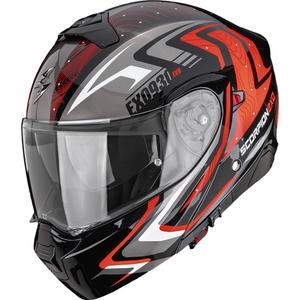 Casco da moto modulare Scorpion EXO-930 EVO Alpha nero-argento-rosso