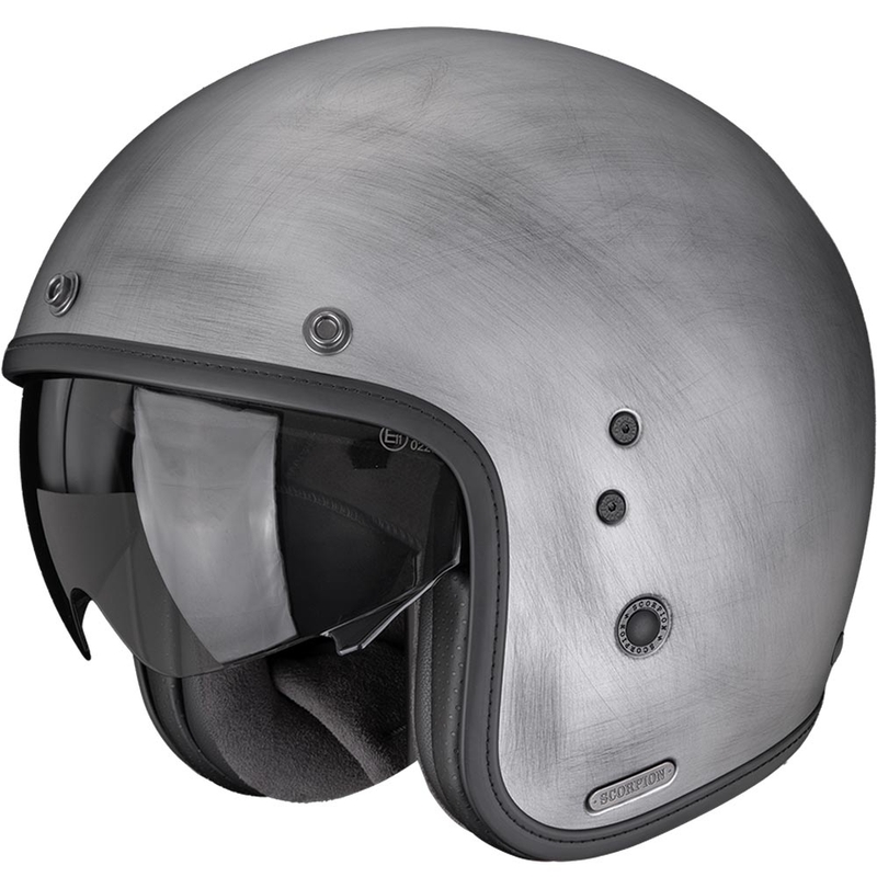 Casco da moto aperto Scorpion Belfast II antigraffio, colore argento.