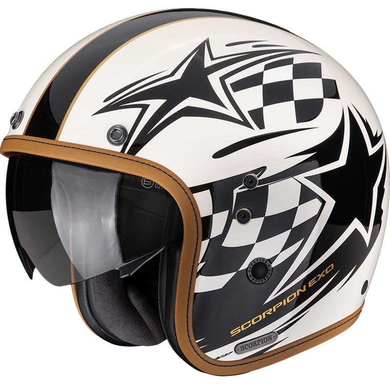 Casco da moto aperto Scorpion Belfast II Flagstone, colore crema-nero