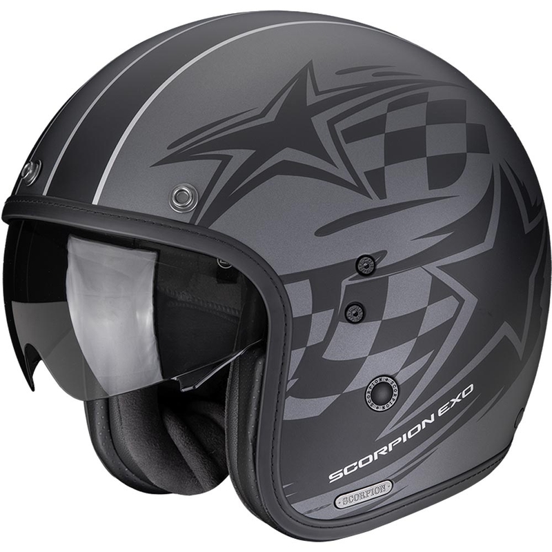 Casco da moto aperto Scorpion Belfast II Flagstone, argento opaco-nero