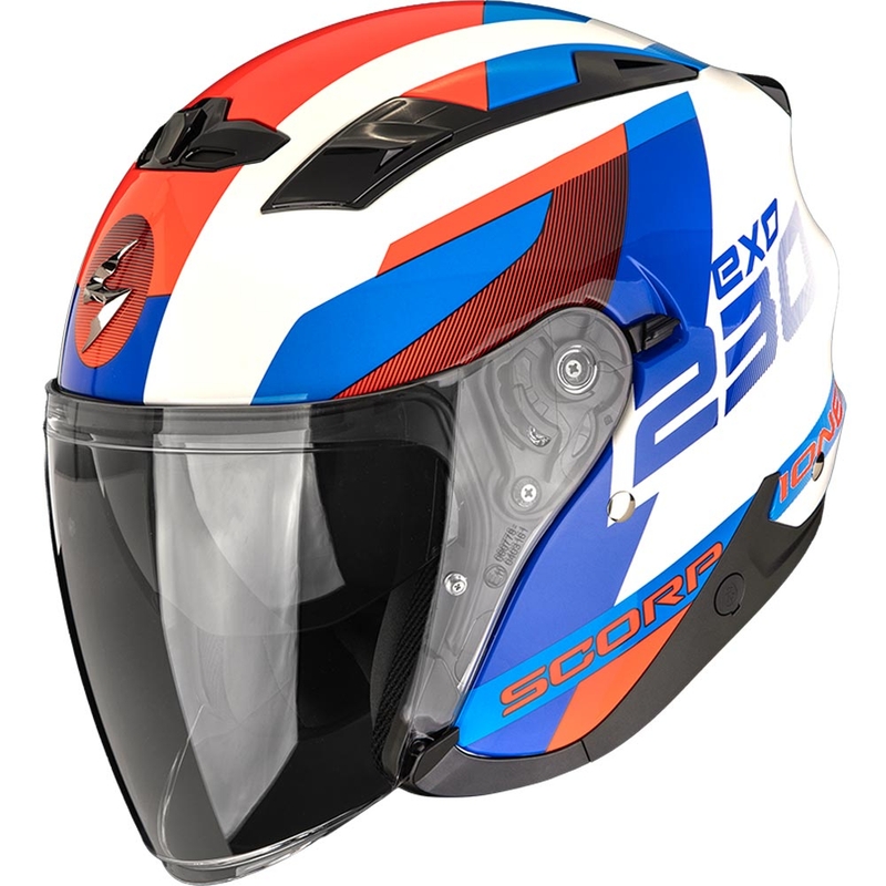 Casco da moto aperto Scorpion EXO-230 Comics bianco-blu-rosso