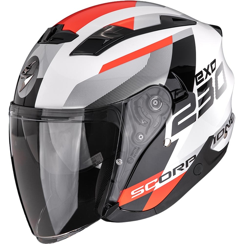 Casco da moto aperto Scorpion EXO-230 Comics bianco-rosso
