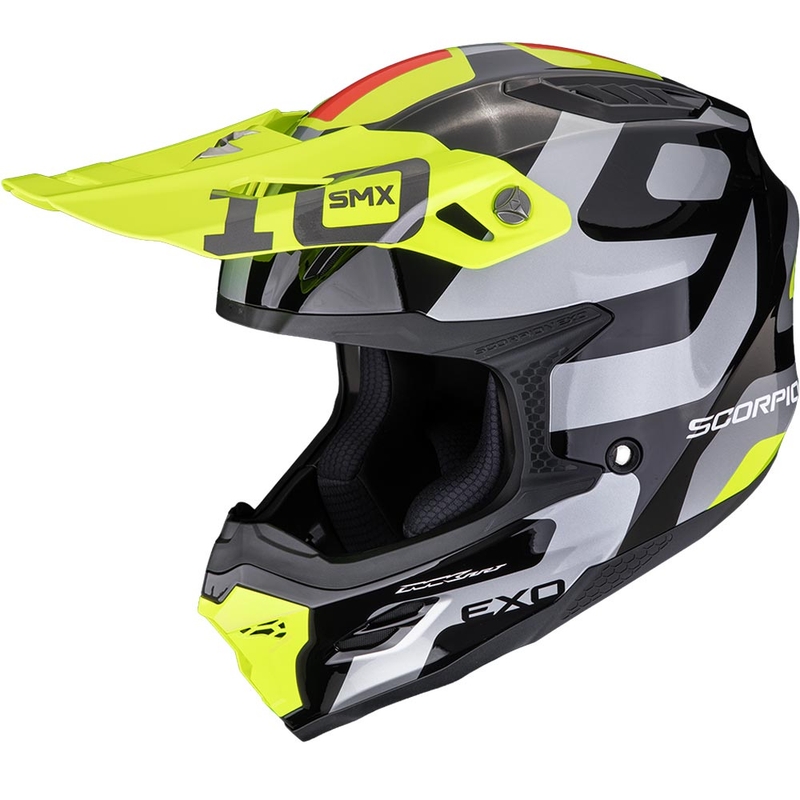Casco da motocross Scorpion SMX-10 Leap nero-argento-giallo fluo