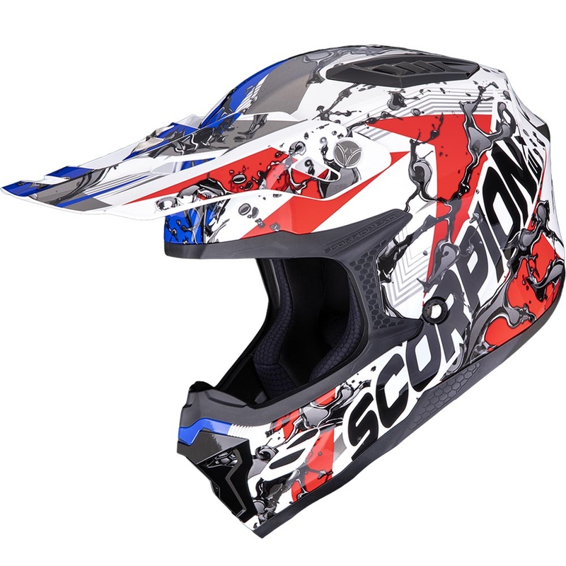 Casco da motocross Scorpion SMX-10 Gasoline bianco-rosso-blu-arancione