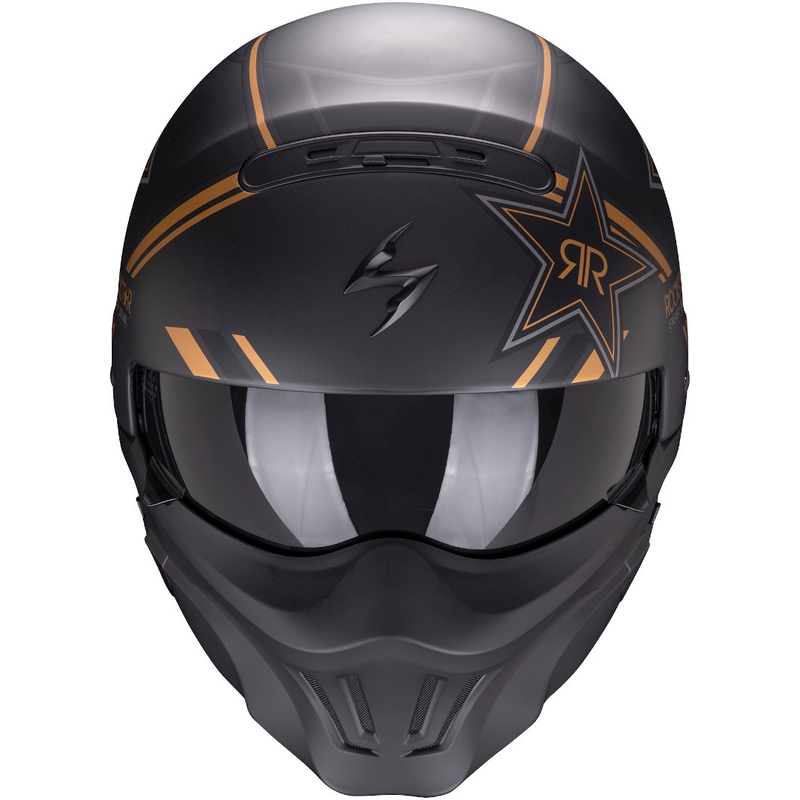 Casco aperto con maschera Scorpion EXO-COMBAT EVO Rockstar nero-oro