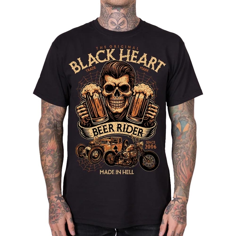 T-shirt nera Black Heart Beer Rider