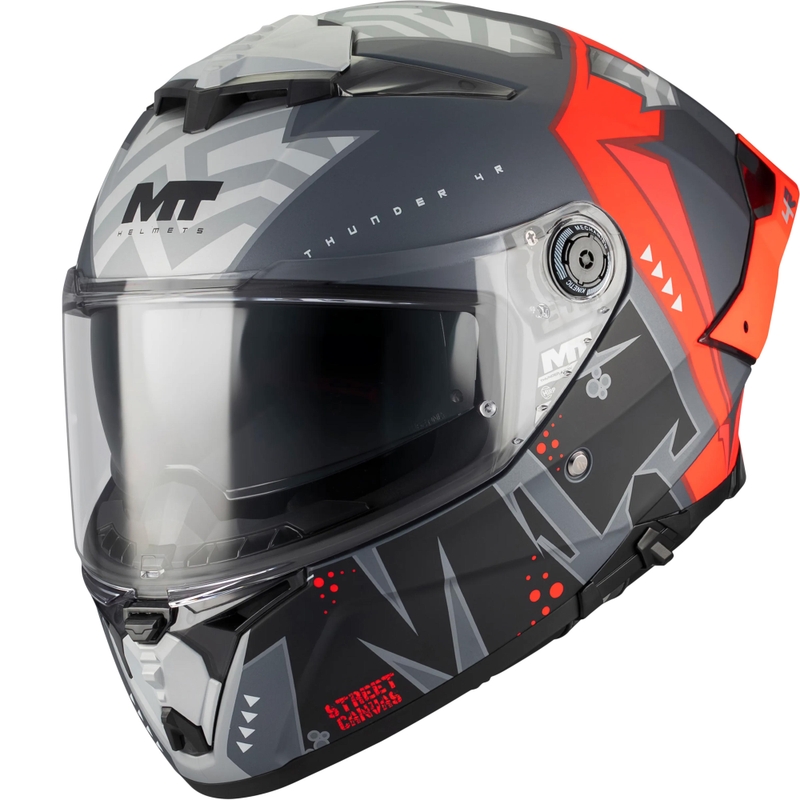 Casco integrale da moto MT Thunder 4 R SV Canvas C5 nero-grigio-rosso