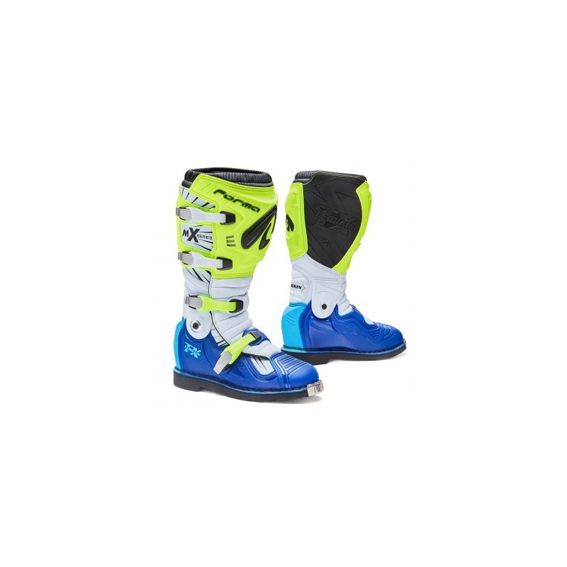 Forma Terrain TX stivali da moto bianco-blu-giallo fluo