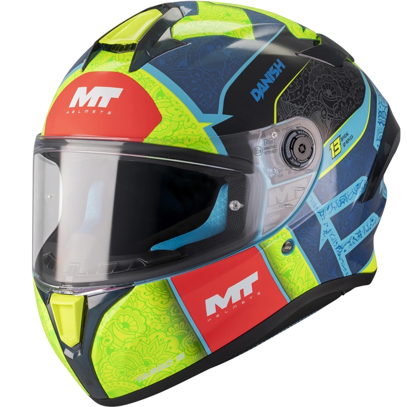 Casco integrale da moto MT Targo S Danish_26_Brasil C3 blu-fluo giallo-rosso