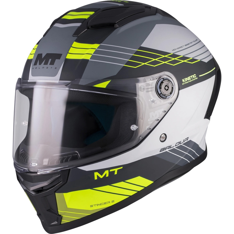 Casco integrale da moto MT Stinger 2 Baldur C3 nero-grigio-giallo fluo