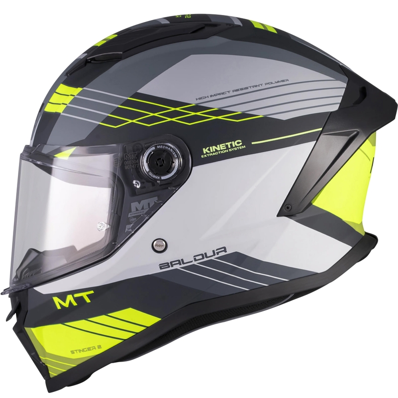 Casco integrale da moto MT Stinger 2 Baldur C3 nero-grigio-giallo fluo