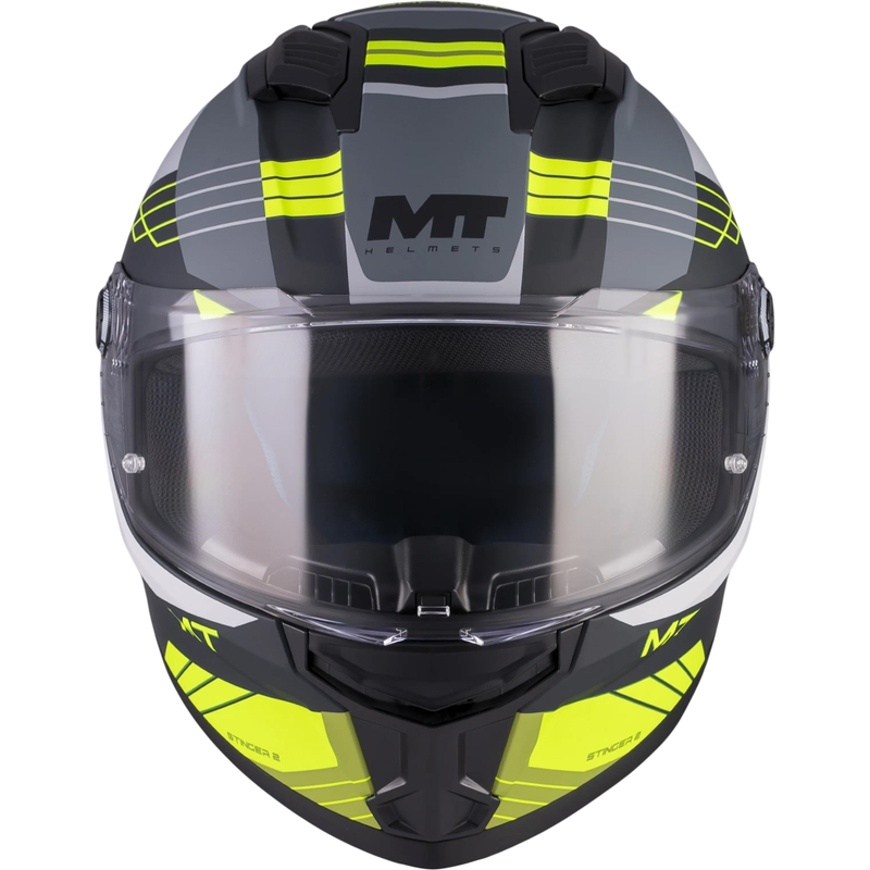 Casco integrale da moto MT Stinger 2 Baldur C3 nero-grigio-giallo fluo