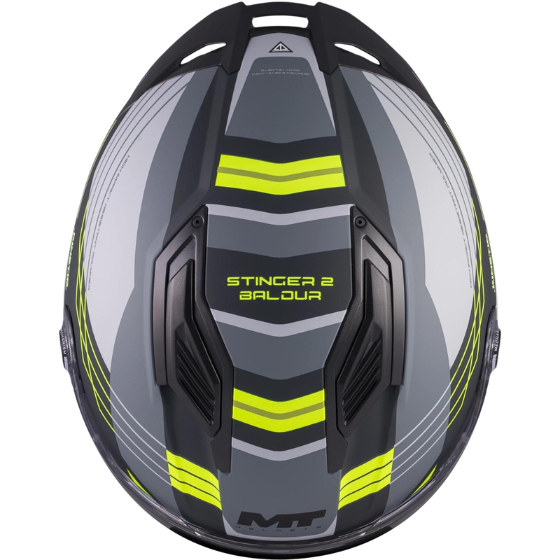 Casco integrale da moto MT Stinger 2 Baldur C3 nero-grigio-giallo fluo