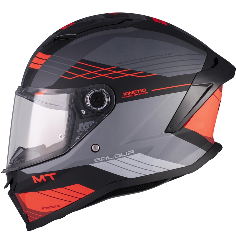 Casco integrale da moto MT Stinger 2 Baldur C15 nero opaco-grigio-rosso