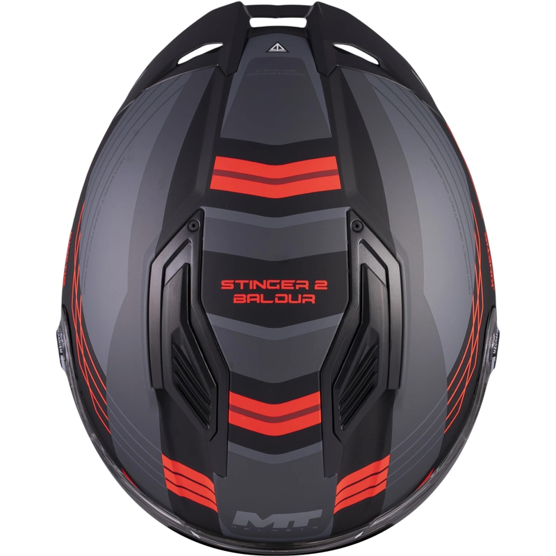 Casco integrale da moto MT Stinger 2 Baldur C15 nero opaco-grigio-rosso