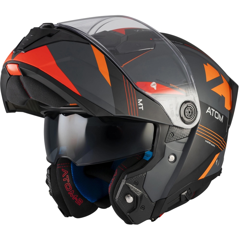 Casco apribile da moto MT Atom 2 SV Kaster C14 nero opaco-grigio-arancione