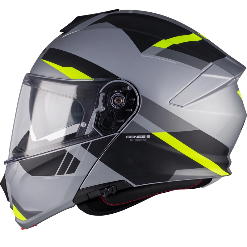 Casco da moto apribile MT Genesis R SV Cheeky C3 nero-grigio-giallo fluo
