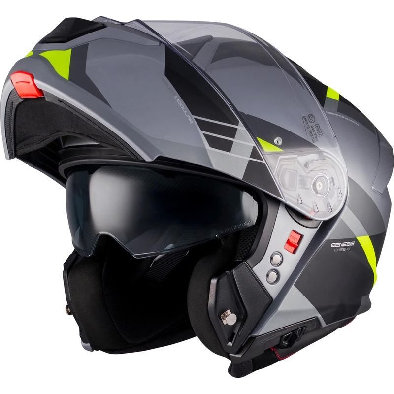 Casco da moto apribile MT Genesis R SV Cheeky C3 nero-grigio-giallo fluo