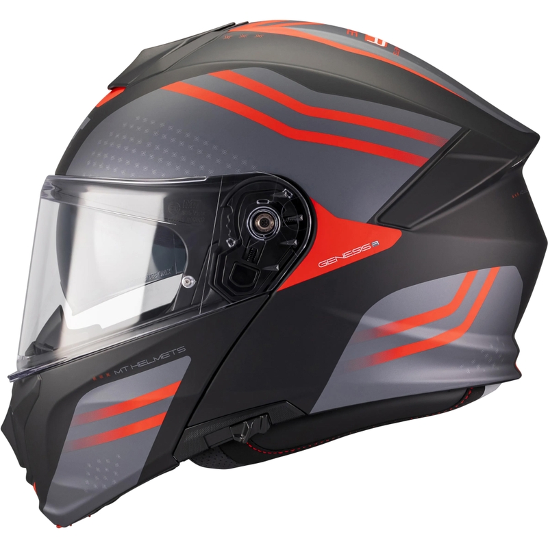 Casco da moto apribile MT Genesis R SV Vibe B5 nero opaco-grigio-rosso