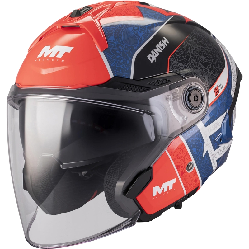 Casco da moto aperto MT Cosmo SV Danish 26 Season C5 blu-rosso-bianco-nero