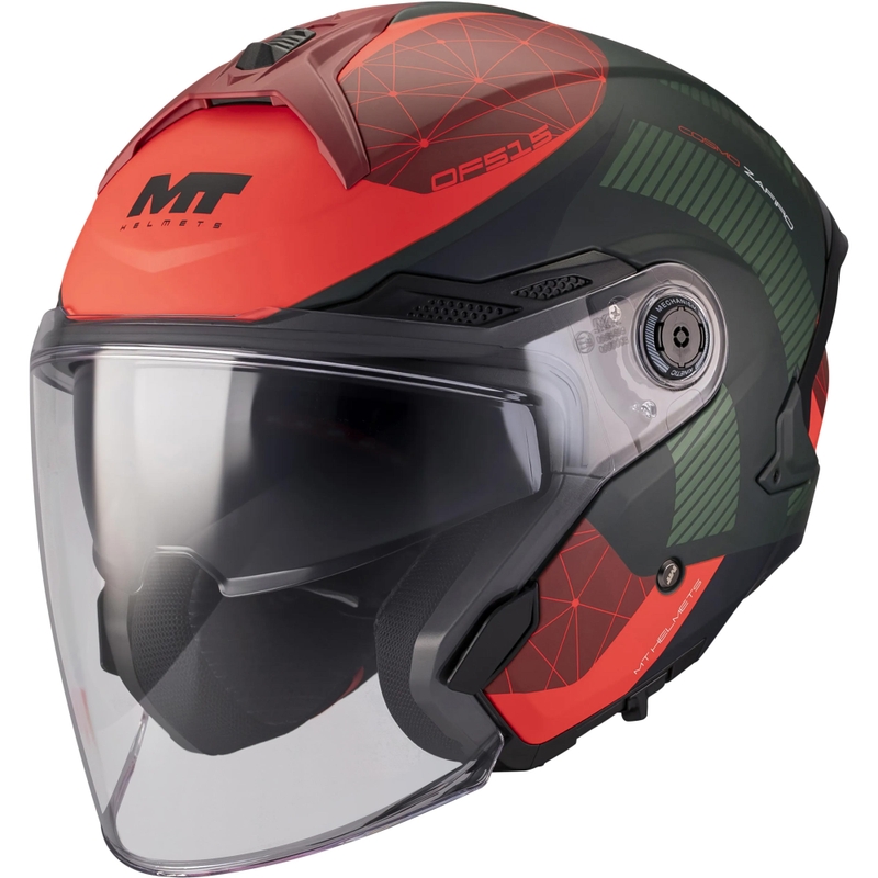 Casco aperto da moto MT Cosmo SV Zafiro C16 rosso-verde opaco