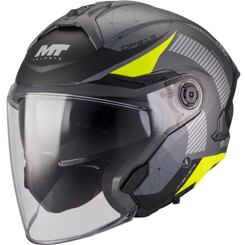 Casco da moto aperto MT Cosmo SV Zafiro C3 nero opaco-grigio-giallo fluo