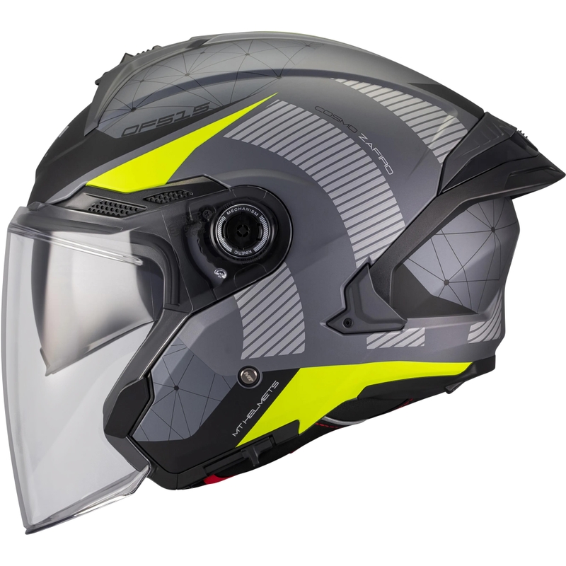 Casco da moto aperto MT Cosmo SV Zafiro C3 nero opaco-grigio-giallo fluo