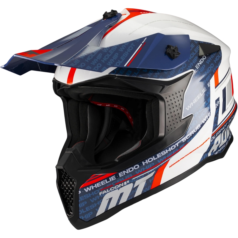Casco da motocross MT Falcon S Ruler A15 blu-bianco-rosso