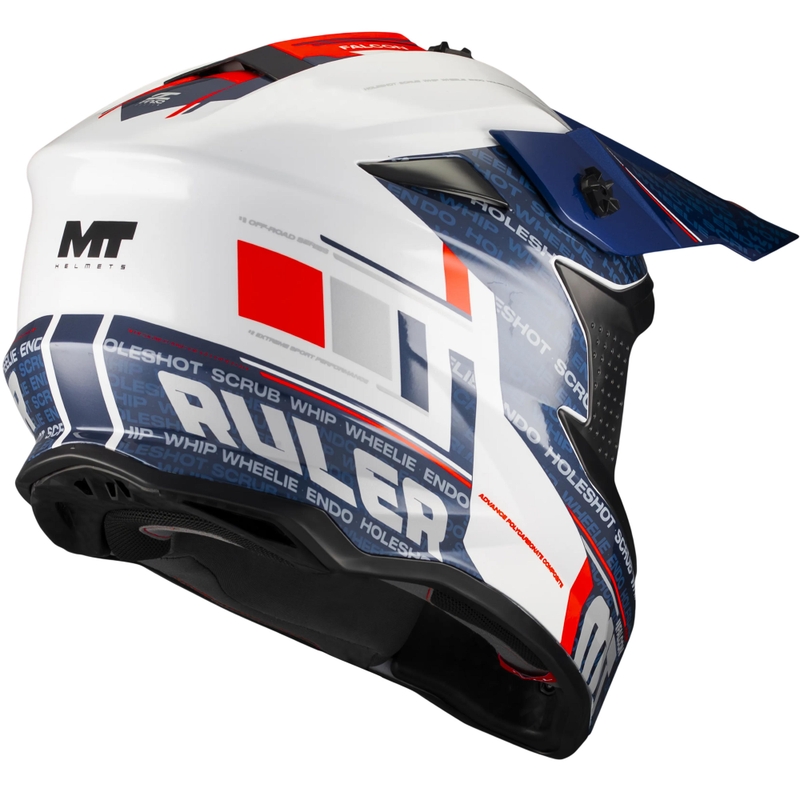 Casco da motocross MT Falcon S Ruler A15 blu-bianco-rosso