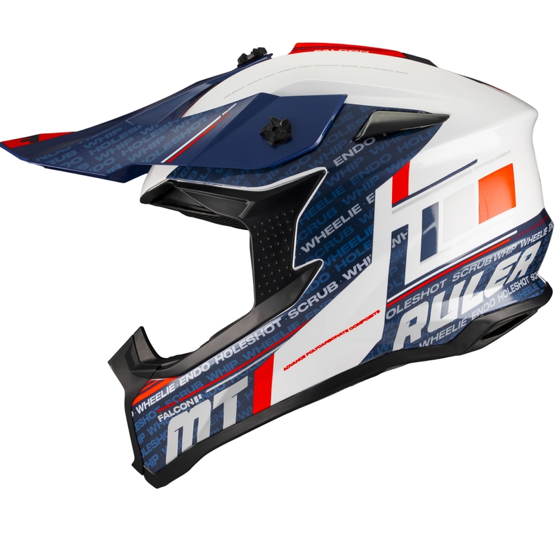 Casco da motocross MT Falcon S Ruler A15 blu-bianco-rosso