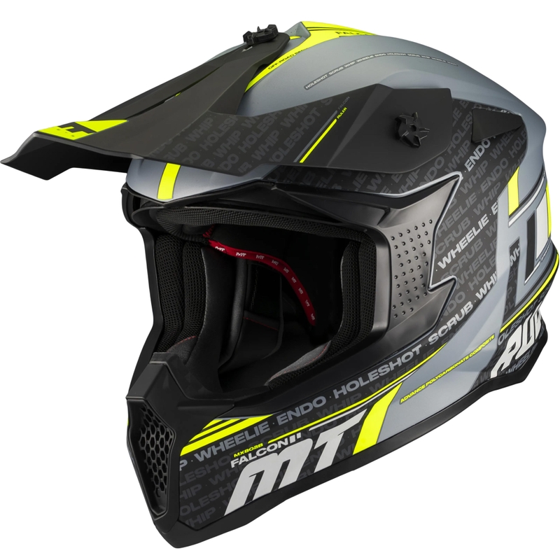 Casco da motocross MT Falcon S Ruler C2 nero opaco-grigio-giallo fluo