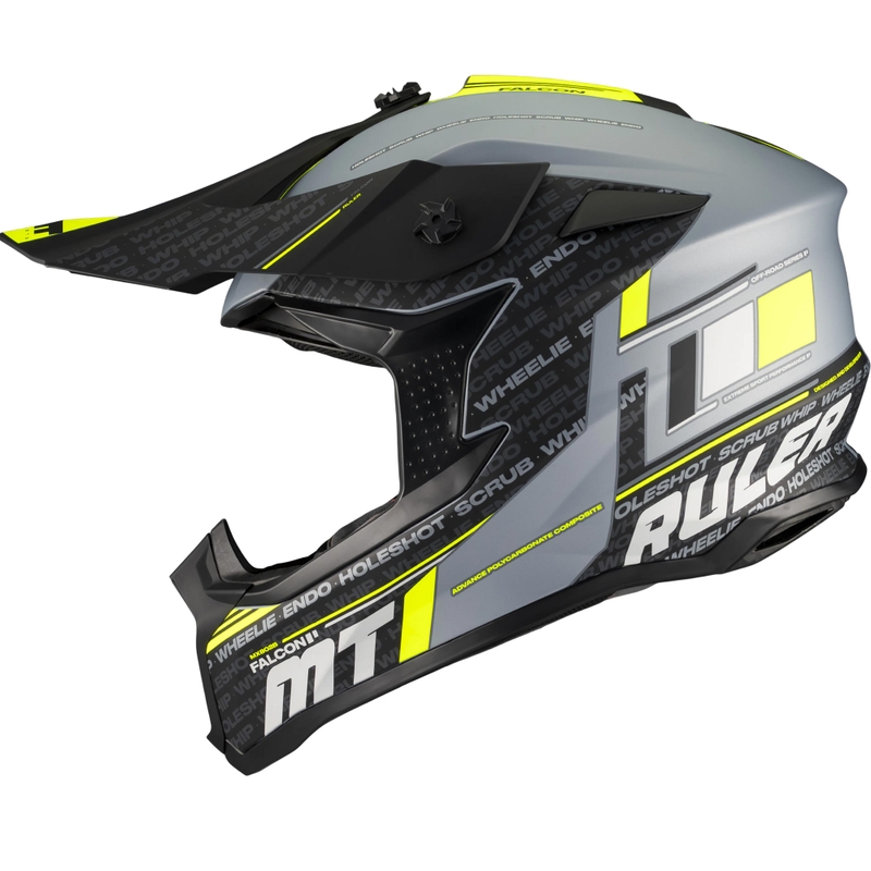 Casco da motocross MT Falcon S Ruler C2 nero opaco-grigio-giallo fluo