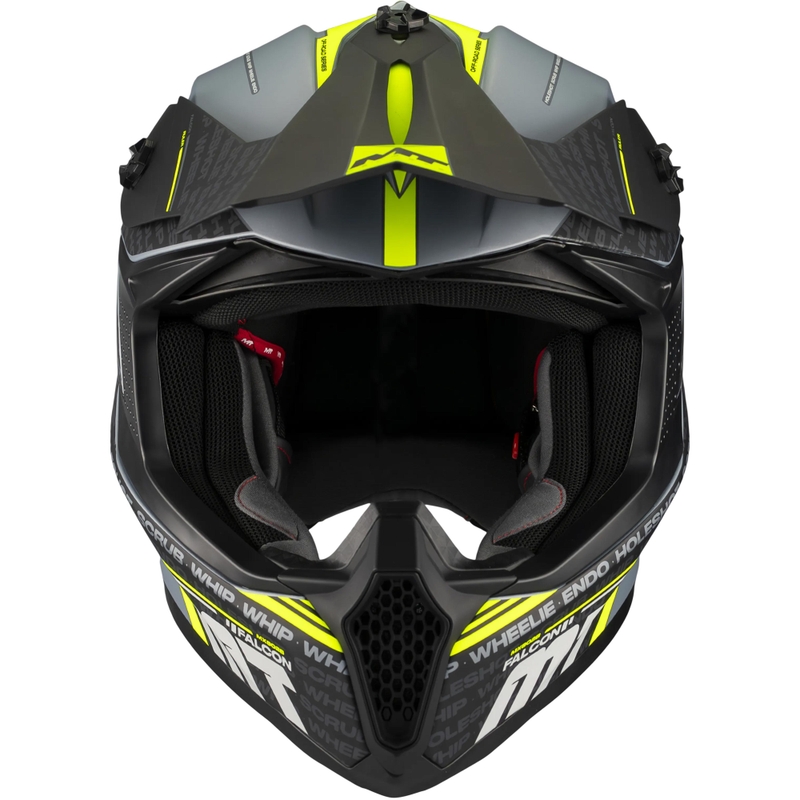 Casco da motocross MT Falcon S Ruler C2 nero opaco-grigio-giallo fluo
