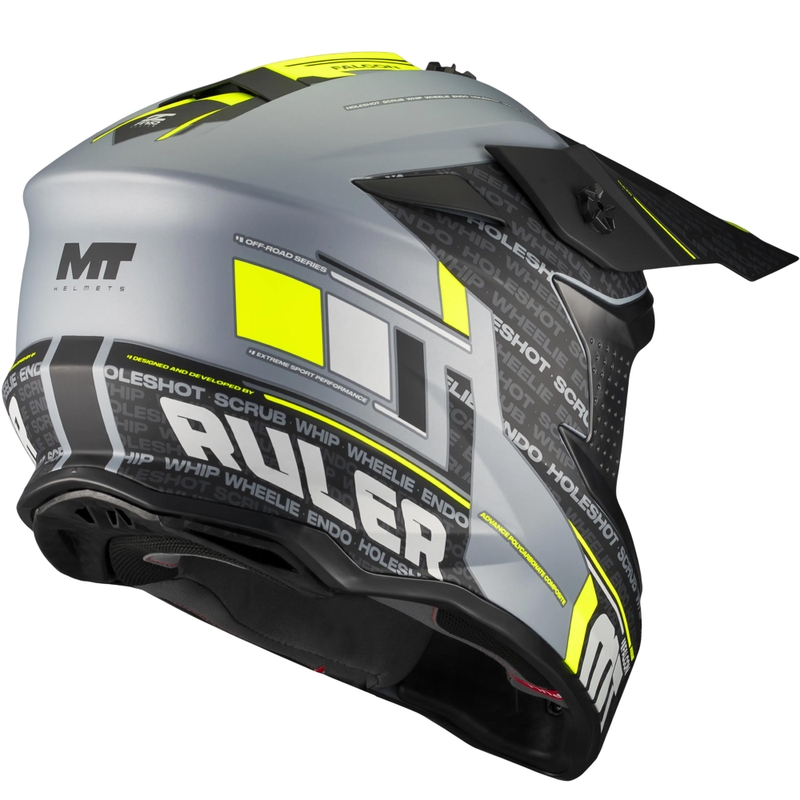 Casco da motocross MT Falcon S Ruler C2 nero opaco-grigio-giallo fluo