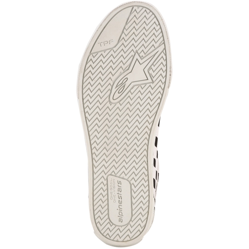 Stivali da moto Alpinestars Ride-63 in tela, neri, beige e bianchi.