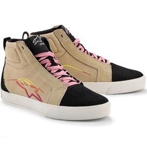 Stivali da moto Alpinestars Ride-63 in tela, colore crema-nero-bianco.