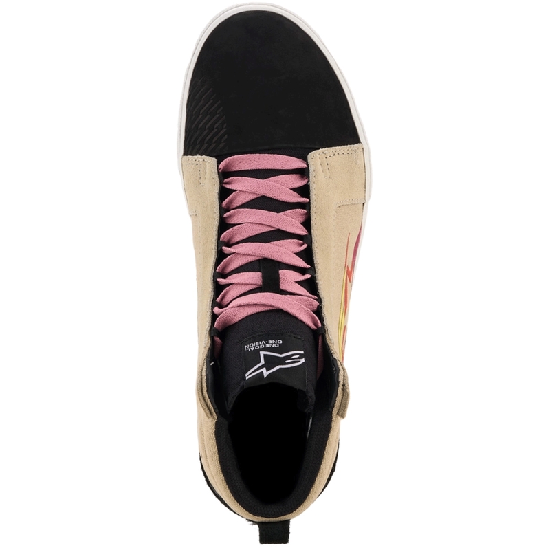 Stivali da moto Alpinestars Ride-63 in tela, colore crema-nero-bianco.