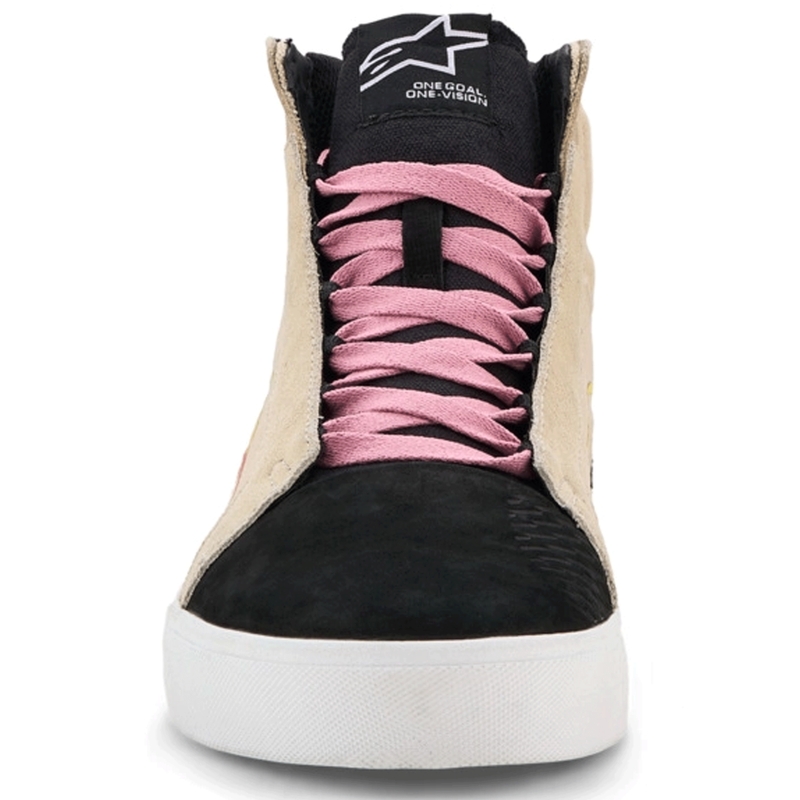 Stivali da moto Alpinestars Ride-63 in tela, colore crema-nero-bianco.