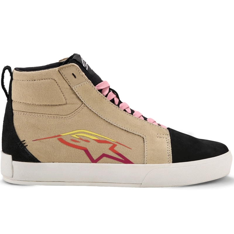 Stivali da moto Alpinestars Ride-63 in tela, colore crema-nero-bianco.