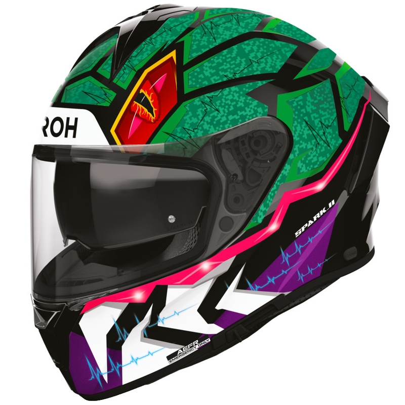 Casco integrale da moto Airoh Spark 2 Rex nero-verde-viola