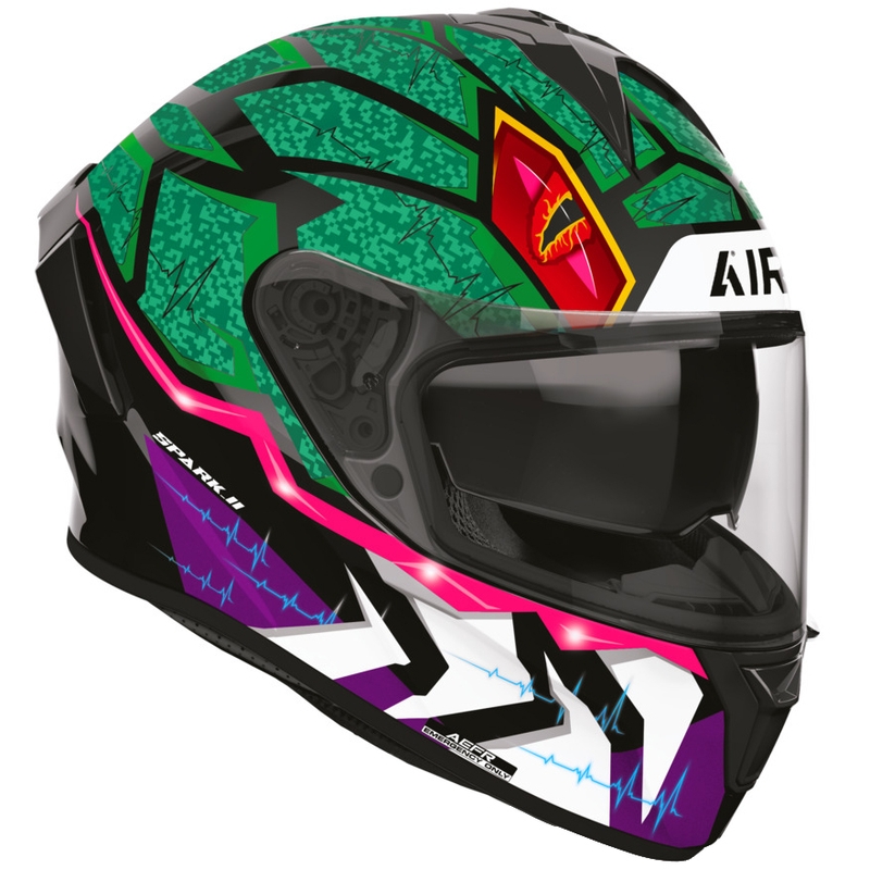 Casco integrale da moto Airoh Spark 2 Rex nero-verde-viola