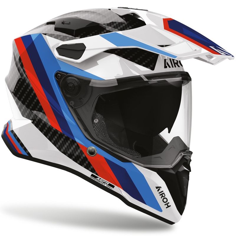 Casco da moto Enduro Airoh Commander 2 Carbon Rank nero-bianco-blu