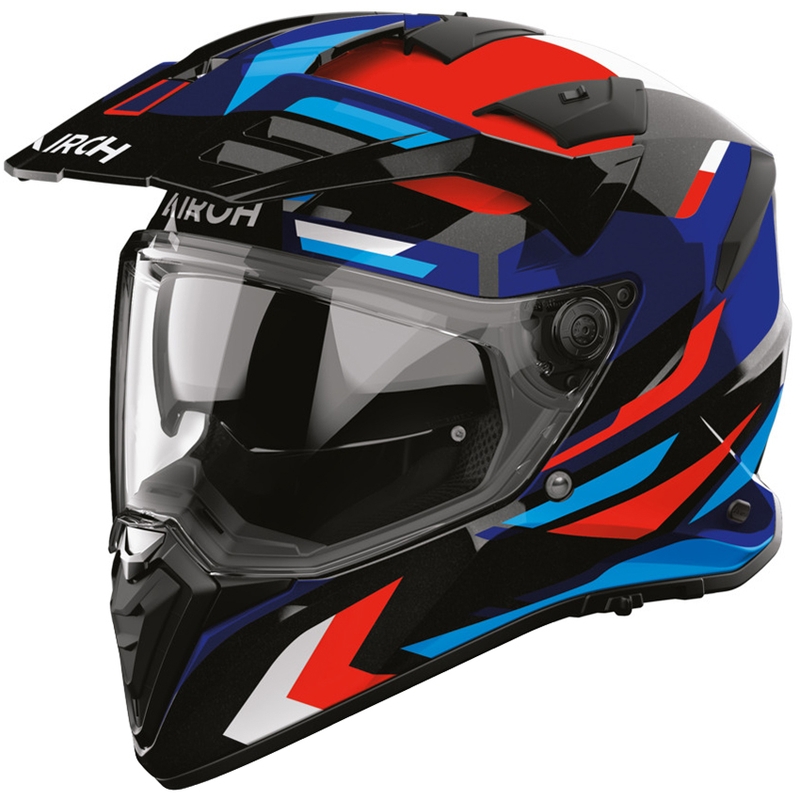 Casco da moto enduro Airoh BADX-X Glitch blu-rosso