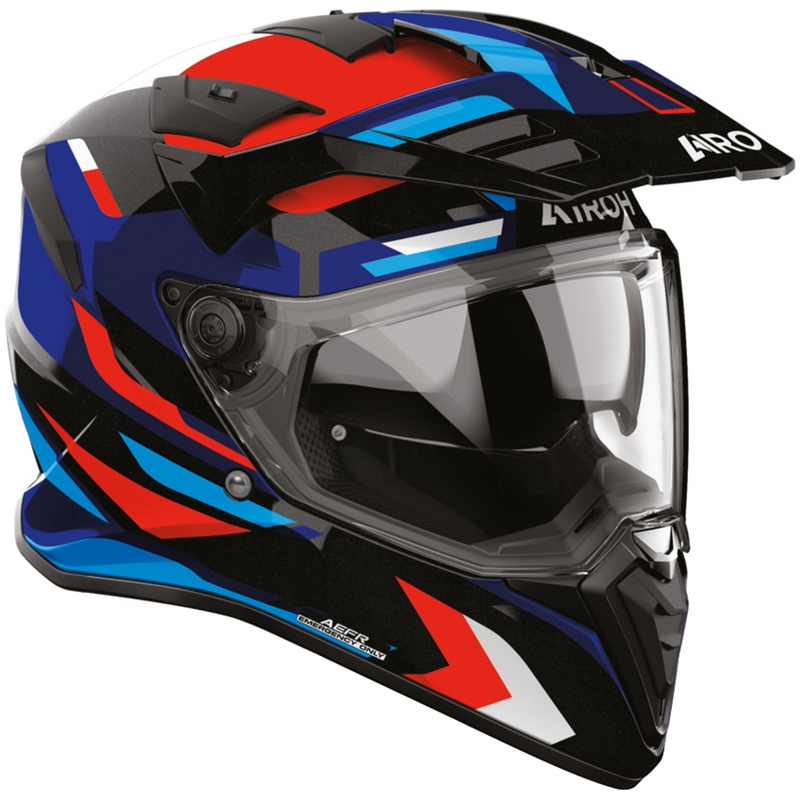 Casco da moto enduro Airoh BADX-X Glitch blu-rosso