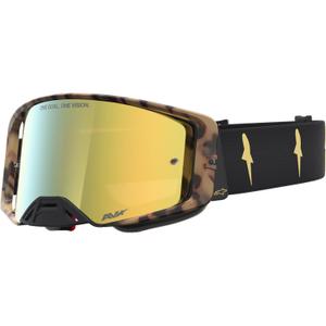 Occhiali da motocross Alpinestars Supertech Zona edizione limitata, neri e marroni con plexiglass a specchio color oro.