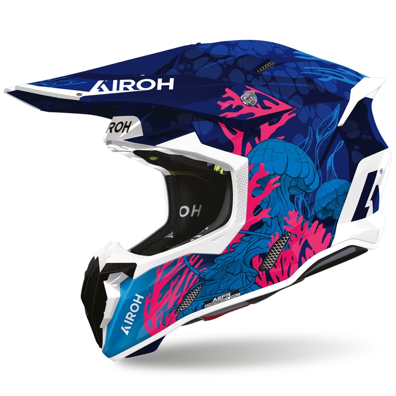 Casco da motocross subacqueo Airoh Twist 3 blu-bianco-rosa