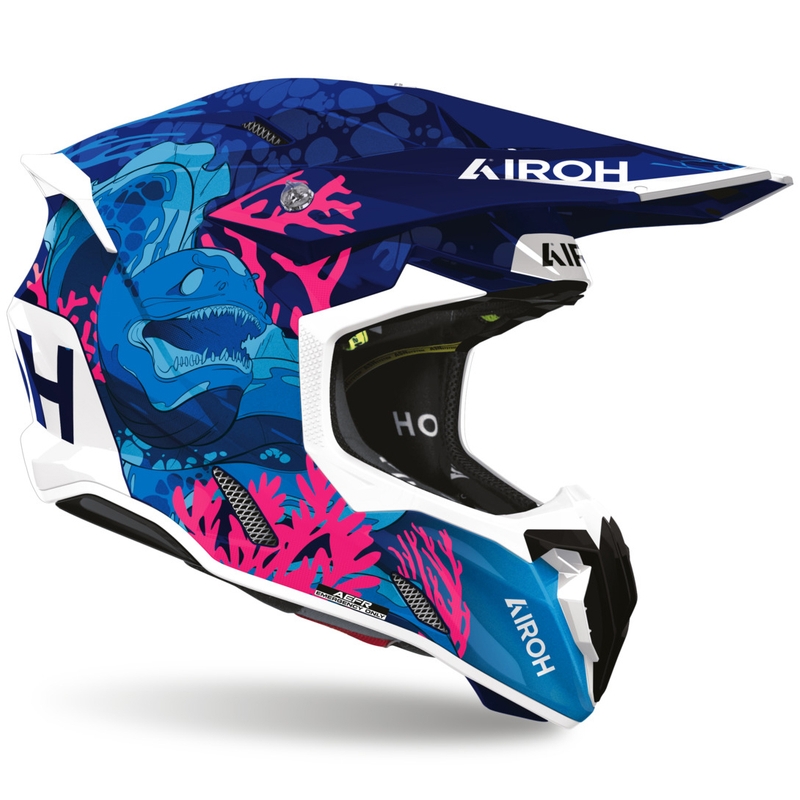 Casco da motocross subacqueo Airoh Twist 3 blu-bianco-rosa