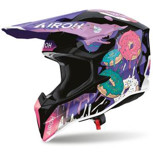 Casco da motocross Airoh Wraaap Donuts rosa-viola-nero