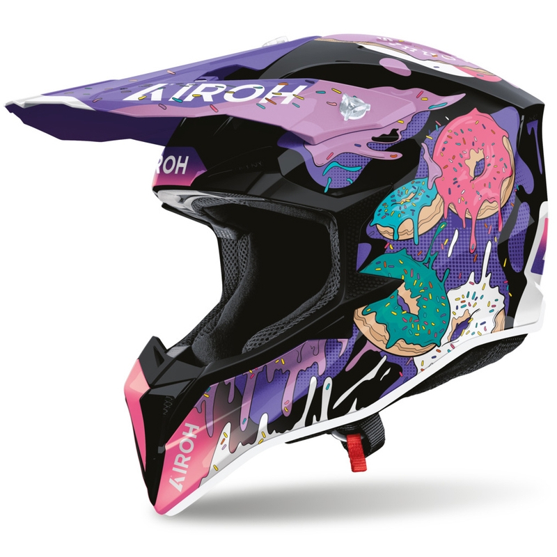 Casco da motocross Airoh Wraaap Donuts rosa-viola-nero