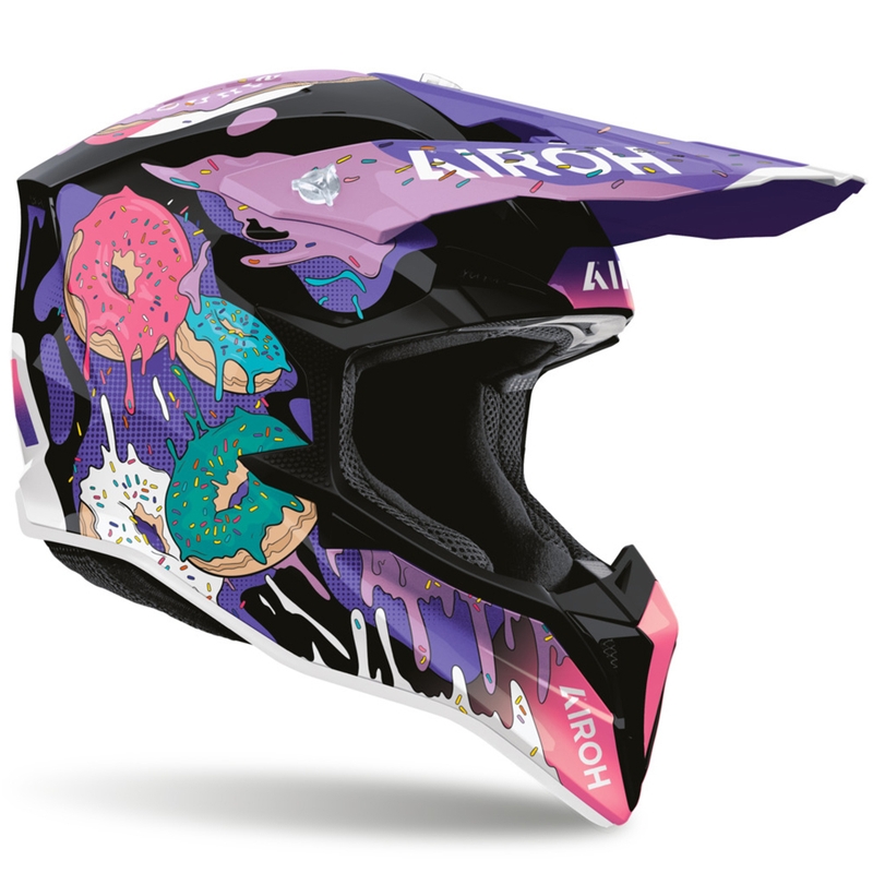 Casco da motocross Airoh Wraaap Donuts rosa-viola-nero